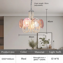 Gold Glass Beaded Chandelier with Pearl Strings Pendant Light