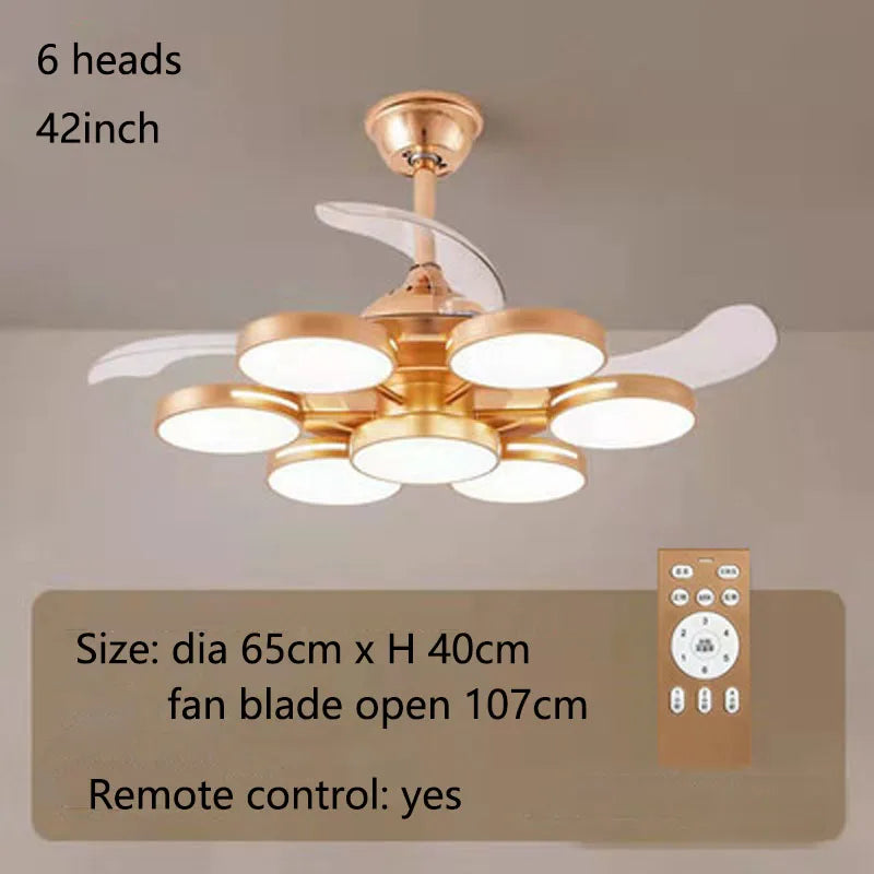 Ceiling fan with light fixture and remote control on a neutral background
