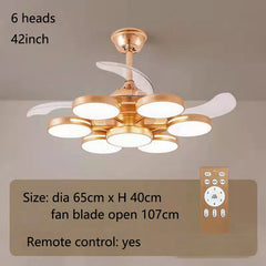 Ceiling fan with light fixture and remote control on a neutral background