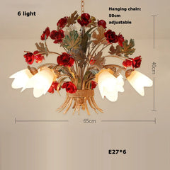 Gold Floral Rose Bud Ceramic Pendant Light with Frosted Glass Shades