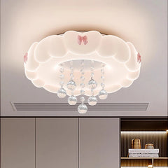 Cloud Shape Flush Mount Ceiling Light with Pink Bows and Crystal Drops