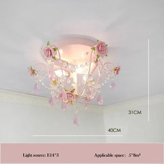 Pink Rose Ceramic Semi-Flush Ceiling Light Crystal Accents