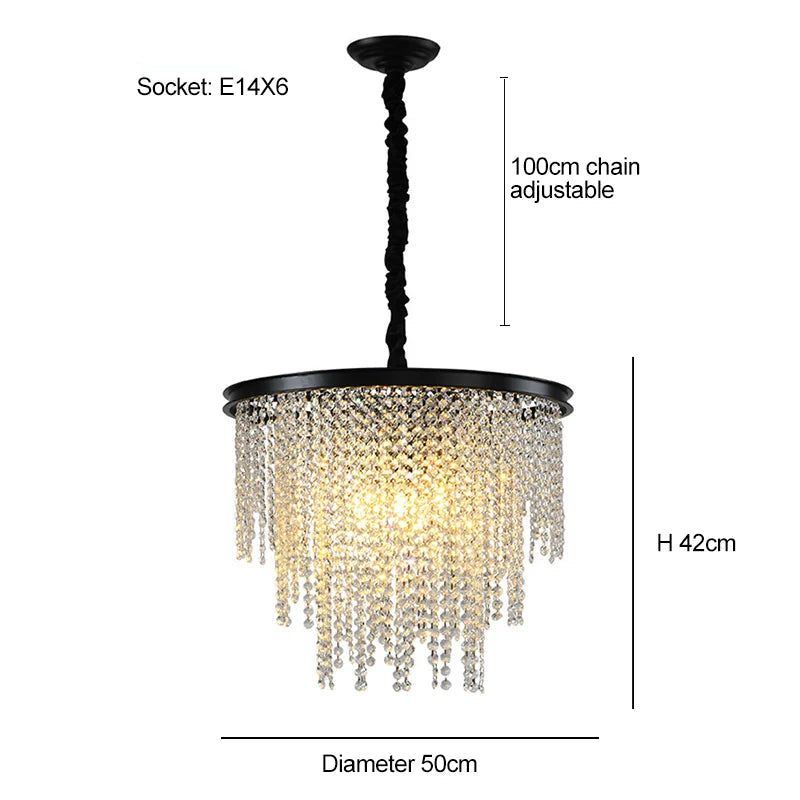Chandelier with dimensions and specifications on a white background