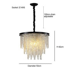 Chandelier with dimensions and specifications on a white background