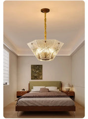 Brushed Gold Floral Pendant Light with Frosted Glass