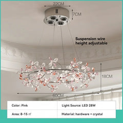 Crystal Floral Ring Chandelier Chrome Pendant Light