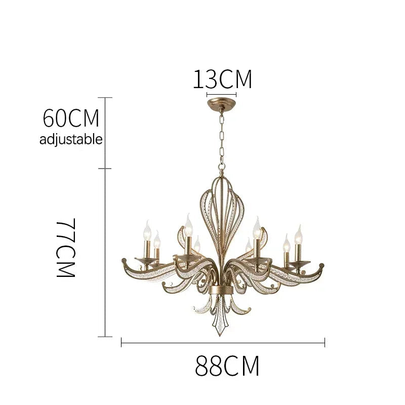 Chandelier with dimensions on a white background