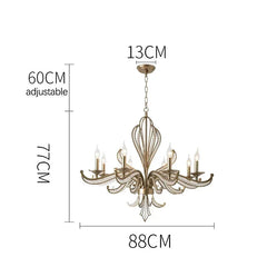 Chandelier with dimensions on a white background