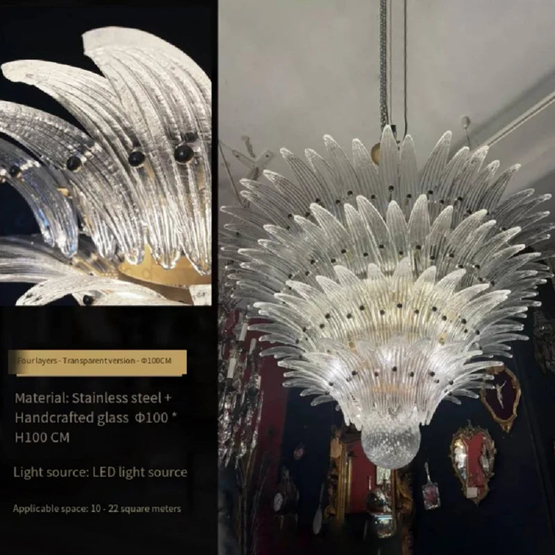 Decorative chandelier with detailed design and specifications on a black background