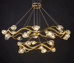 Gold Wavy Branch Crystal Chandelier with Cascading Lights
