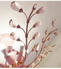 Pink Floral Crystal Semi-Flush Mount Ceiling Light with Branch Accents