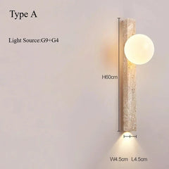 Modern Travertine Stone Pillar Globe Wall Sconce Light Fixture 60