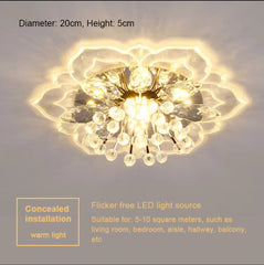 Gold Flower Crystal Flush Mount Ceiling Light with Petal Accents