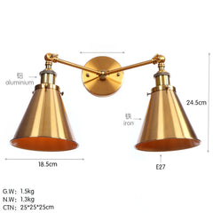 Brushed Gold Industrial Cone Shade Wall Sconce Light