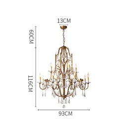 Gold Candelabra Crystal Chandelier with Ornate Metal Frame and Drips
