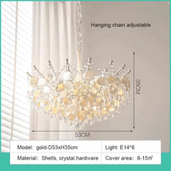 Gold Crystal Cascade Chandelier with Shell Accents