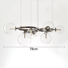 Chandelier with clear glass bulbs and metal fixture on a white background, showing measurement of 78cm.