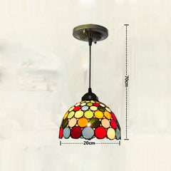 Fan Shaped Tiffany Glass Pendant Light with Amber Beads Accent
