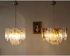Glass Tube Chandelier with Amber and Clear Accents