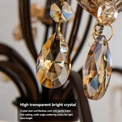 Bronze Floral Crystal Chandelier Pendant Light with Amber Gem Accents
