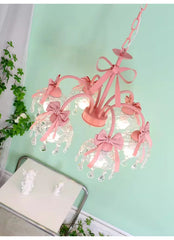 Pink Bow Crystal Chandelier Multi-Arm Pendant Light