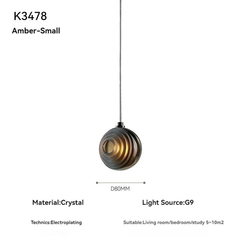 Pendant light with specifications on a white background