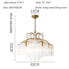 Gold Metal Waterfall Chandelier with Clear Glass Rods
