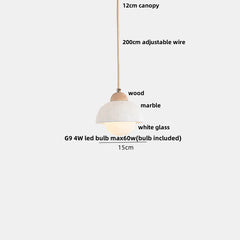 Pendant light with labeled components on a white background