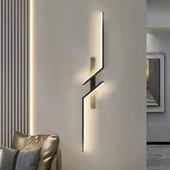 Modern Geometric LED Wall Sconce with Black Finish and Gold Accents