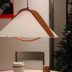 Fabric Cone Pendant Light with Wood Accents Fixture