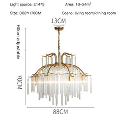 Gold Metal Waterfall Chandelier with Clear Glass Rods