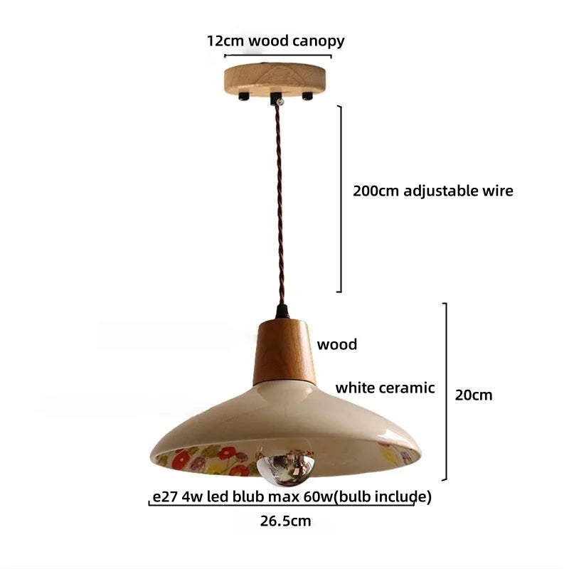 Pendant light with dimensions and features labeled