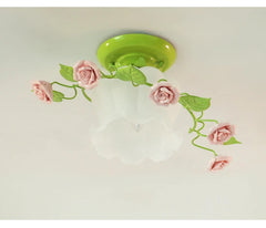 Green Floral Rose Ceramic Semi-Flush Ceiling Light