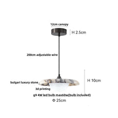Pendant light with measurements on a white background