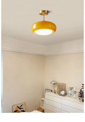 Brass Glass Dome Semi-Flush Mount Light with Yellow Shade