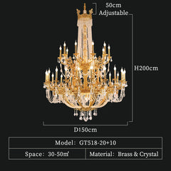 Grand Gold Candelabra Crystal Chandelier with Cascading Gemstones