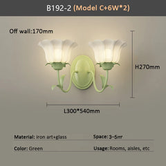 Green Floral Leaf Wall Sconce with Frosted Glass Tulip Shades