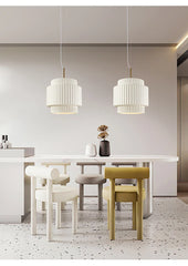 Tiered Fluted Ceramic Drum Pendant Light with Warm Inner Glow