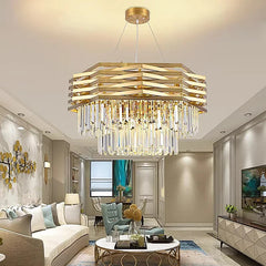 Gold Tiered Crystal Chandelier Hanging Pendant Light