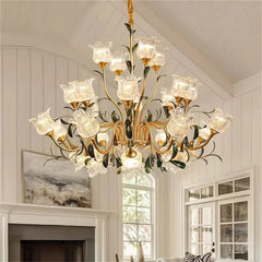 Gold Floral Glass Chandelier Multi-Arm Pendant Light