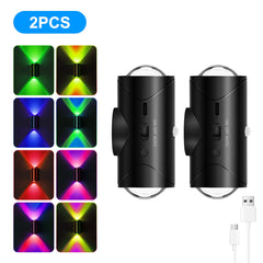 Two black LED light sticks with colorful display and USB cable on a white background.