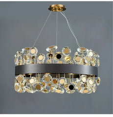 Gold Crystal Floral Chandelier Pendant Light with Mirror Accents