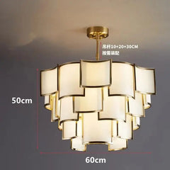 Tiered Square Frosted Glass and Gold Metal Chandelier Pendant Light