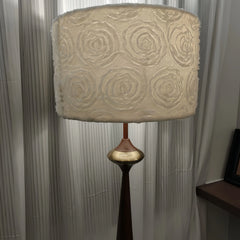 Dark Grey Floor Lamp with Embossed Rose Drum Shade and Gold Accents
