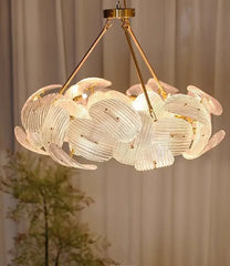 Woven Gold Pendant Light with Clear Petal Accents