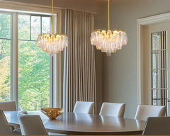 Amber Faceted Crystal Tiered Chandelier with Gold Finish Metal Frame