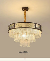 Tiered Faceted Crystal Waterfall Chandelier with Gold Accents