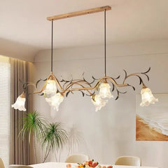 Gold Floral Branch Pendant Light with Glass Shades