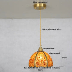 Pendant light with labeled parts on a plain background