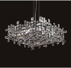 Polished Chrome Rectangular Crystal Chandelier Hanging Ceiling Light